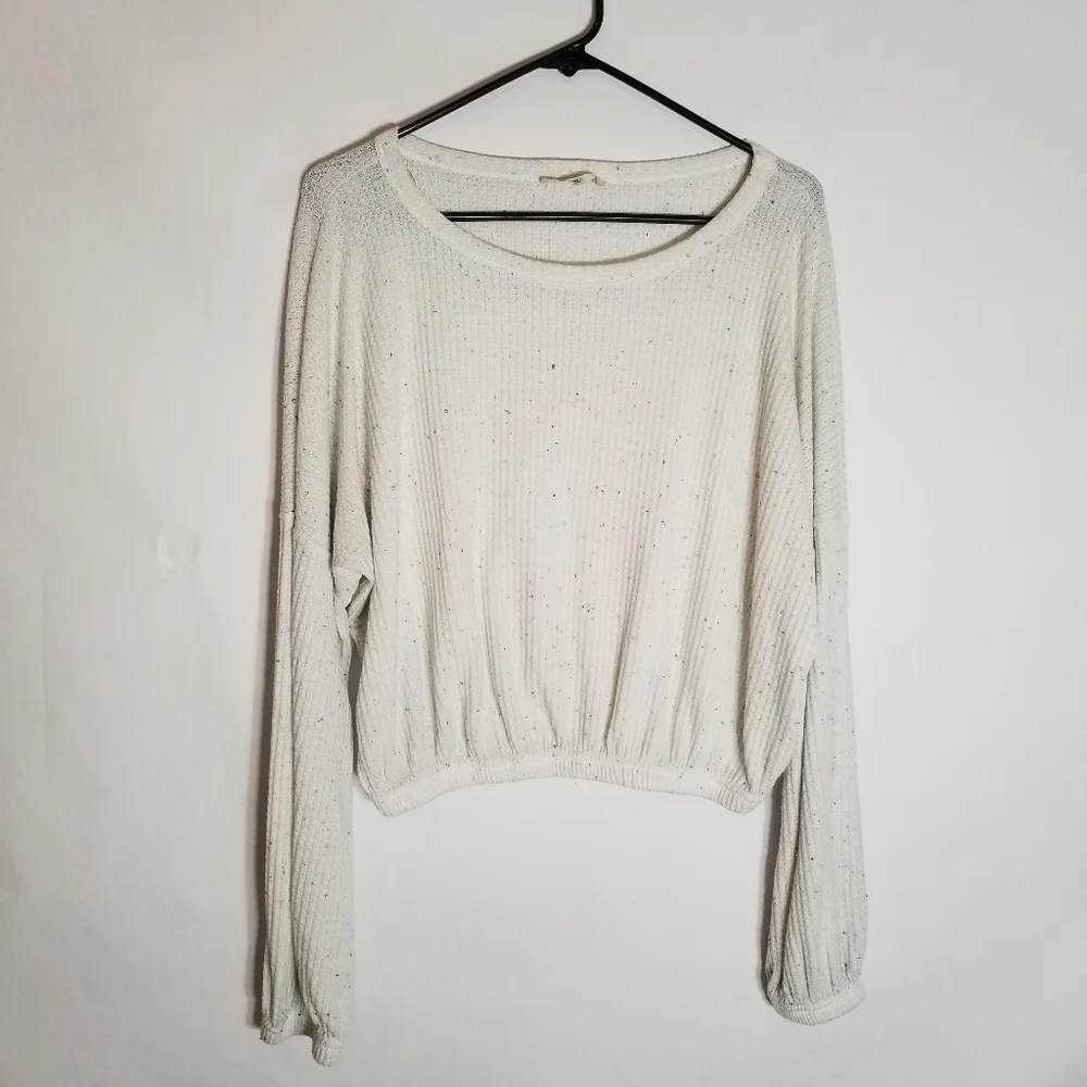 Altar'd State Sweater Women's Large White Knit Speckled Cropped Long Sleeve